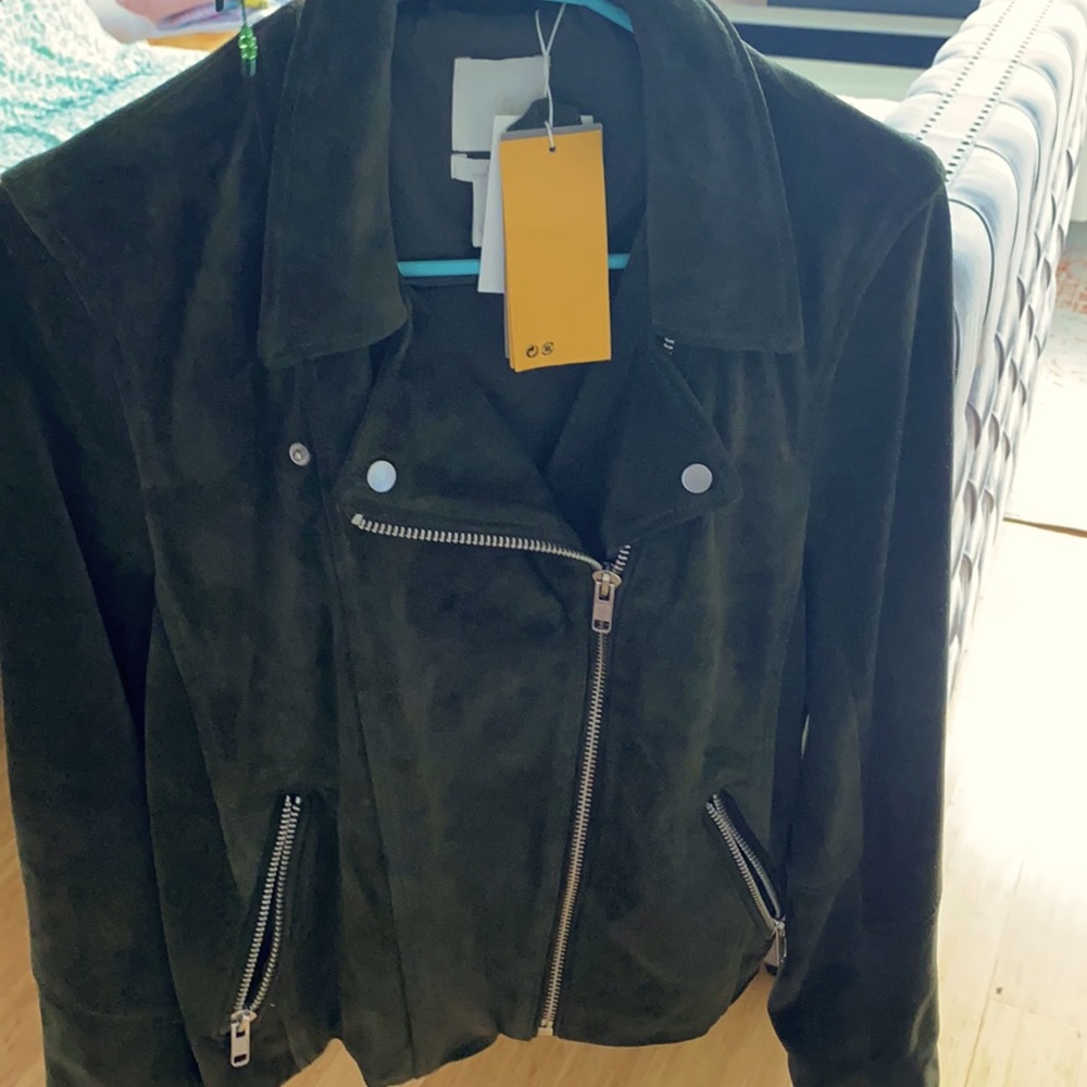 H&M Green Suede Moto Biker Jacket Women 10 NWT